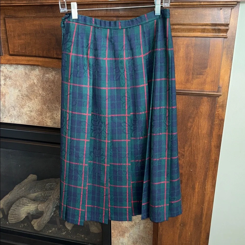 Vintage Pendleton classic preppy plaid hidden floral pleated skirt 14 Petite